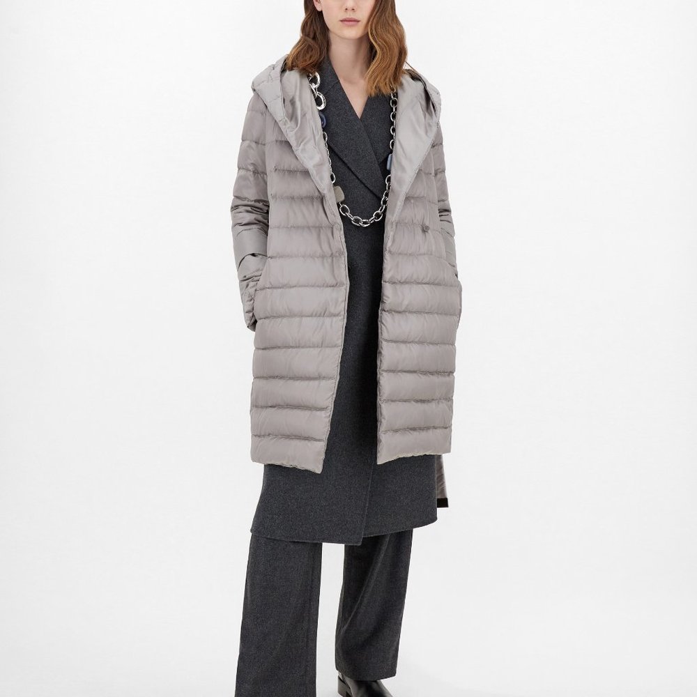 NWT $1345 Max Mara NOVEF grey Siberian Goose Down Coat inc $525 mink cuffs 34/0